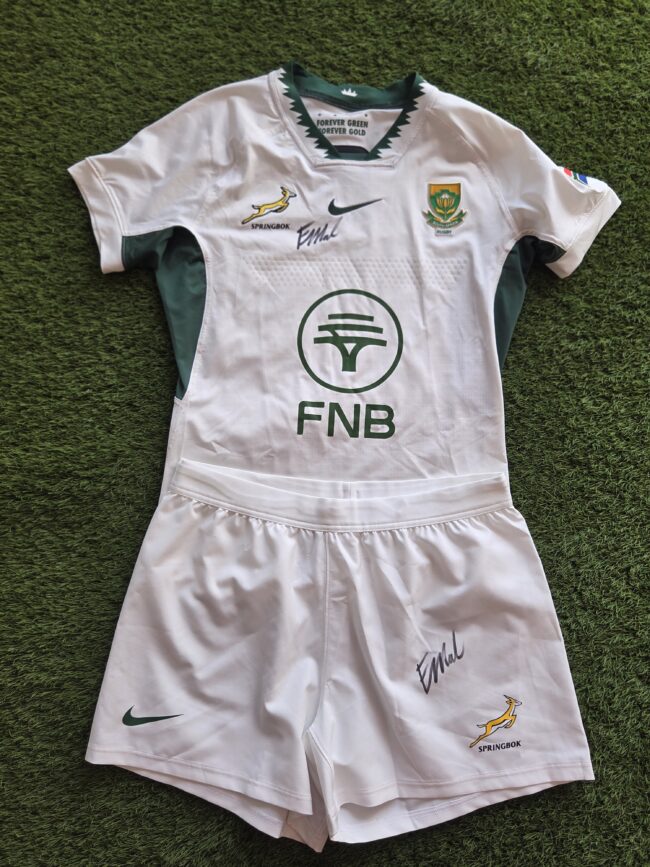 Springbok Player Issue Shirt and Shorts Signed By Frans Malherbe